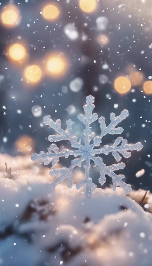 Un adorable y mágico día nevado con lindos copos de nieve de estilo kawaii decorando el cielo.