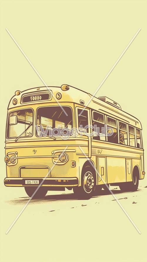 รถบัสสีเหลืองวินเทจบนพื้นหลังสีเบจ