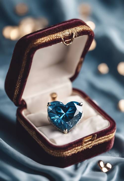 Ein eleganter blauer Diamant in Herzform in einer luxuriösen Samtbox.