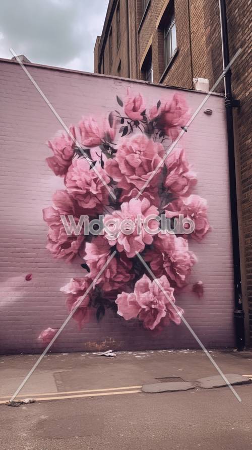Гигантские розовые цветы на стене