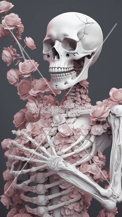 Skeleton Surrounded by Flowers