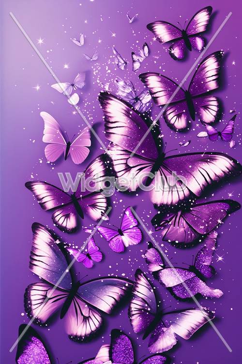 Magische lila Schmetterlinge funkeln am Nachthimmel
