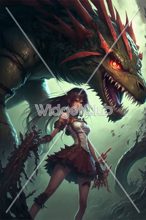 勇敢な戦士少女と恐竜の壁紙