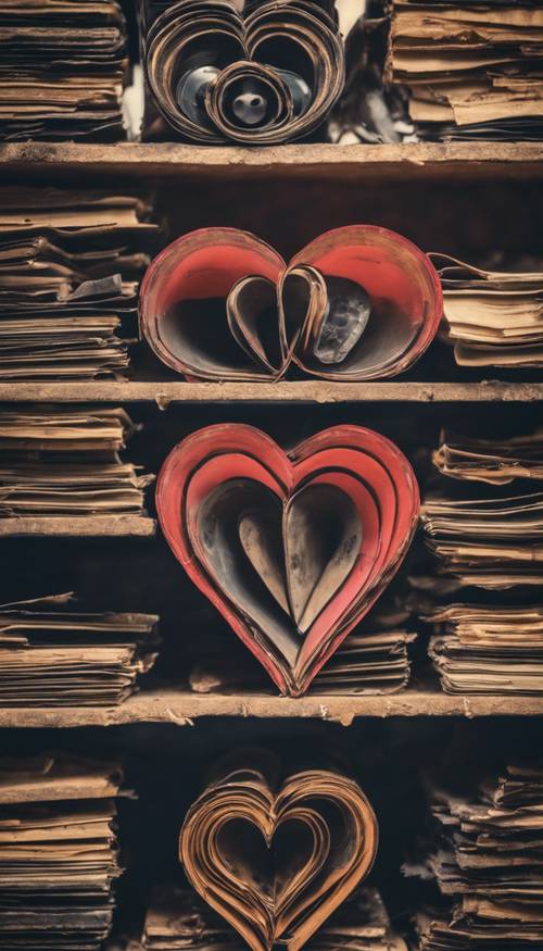 A heart made out of worn-out vinyl records in a dusty attic, symbolizing the heart of indie music.