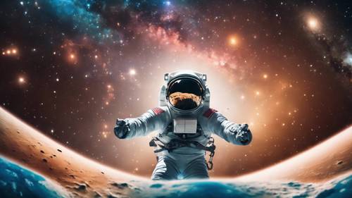 An astronaut floating in space, with the vibrant Milky Way in the background. Wallpaper [4758d219ac414d8789ae]