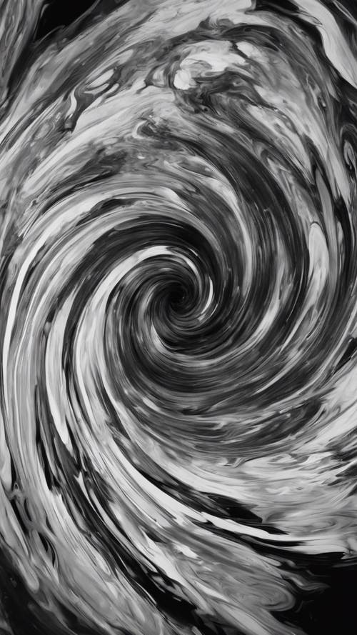 黑色和白色的漩涡旋转，类似一幅抽象画。