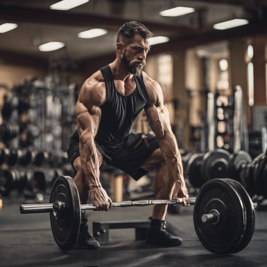 A fitness enthusiast lifting heavy weights saying 'No Pain, No Gain'. Papel de parede[e983c5fcd60343bd88f8]