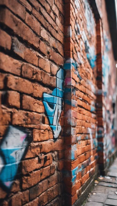 Uma parede de tijolos em uma rua lateral exibindo grafites abstratos que refletem a cultura da cidade ao redor. Papel de parede [920b02811cc3401d8b60]