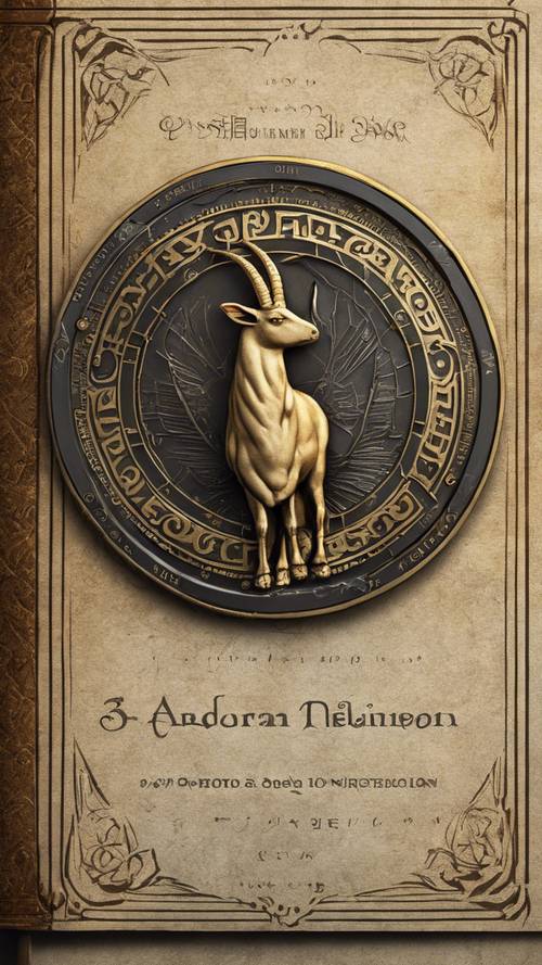 A Capricorn medallion on a heavy book cover.