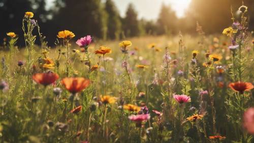 &#39;Eres mi lugar feliz&#39; escrito con vibrantes flores silvestres en un hermoso prado, bañado por la cálida luz del sol.