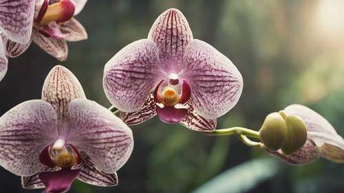 Un&#39;antica rappresentazione sbiadita dal sole di una specie di orchidea scoperta di recente nella foresta amazzonica.