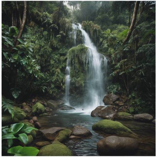 Una cascata cristallina che precipita nel cuore della foresta pluviale peruviana.