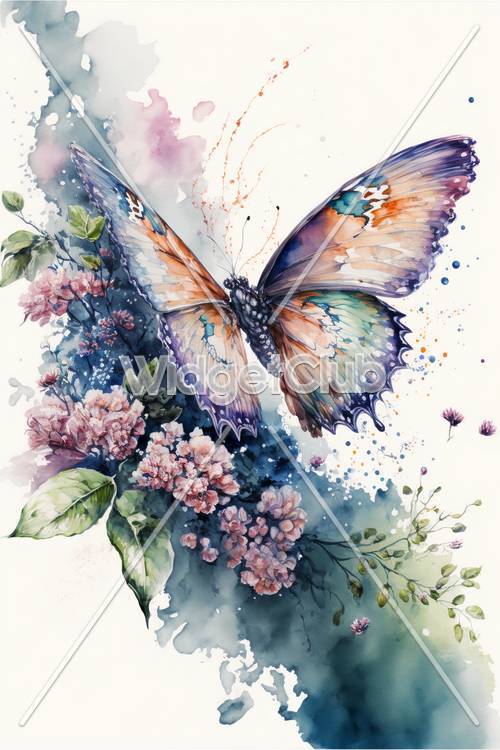 Colorful Butterfly and Flowers Art