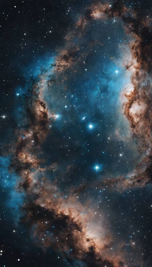 Samanyolu&#39;nu yansıtan, dönen mavi tonlarıyla yıldızlı uzaydan oluşan siyah bir uçurum.