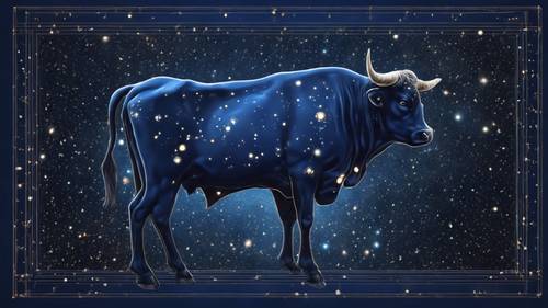 Un lienzo azul medianoche, con la constelación de Tauro brillando intensamente y su mitología pintada a su alrededor.