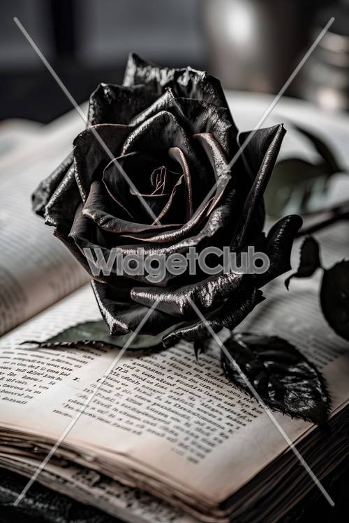 Rosa negra en libro abierto