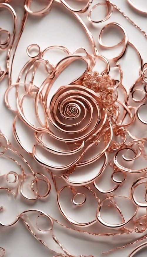 Spirali in oro rosa sovrapposte su uno sfondo bianco puro