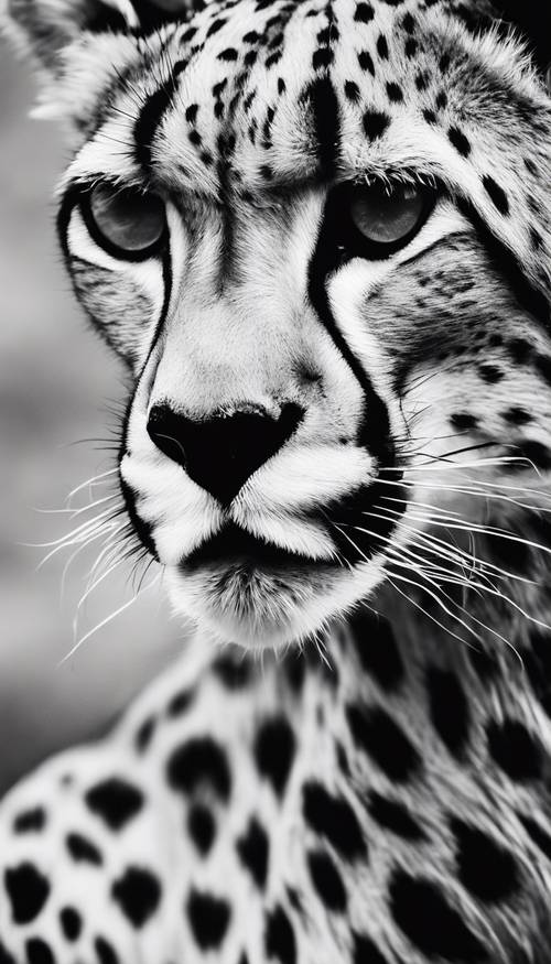Sebuah karya seni abstrak yang terinspirasi oleh pola bulu cheetah, ditampilkan dalam warna hitam dan putih yang kontras.