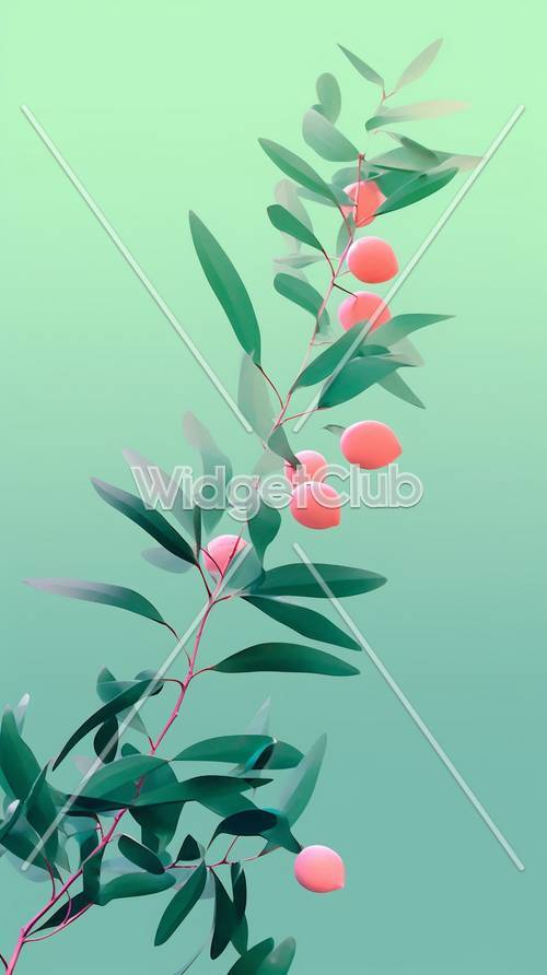Bright Green Leaves and Pink Berries