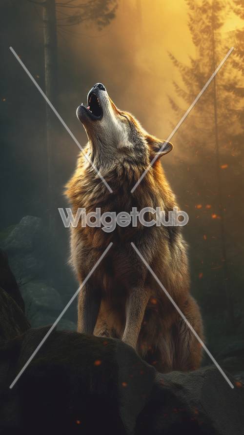 Howling Wolf in Misty Forest Image