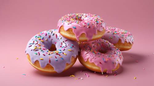 A pink frosted donut with sprinkles depicted in a tempting 3D image.