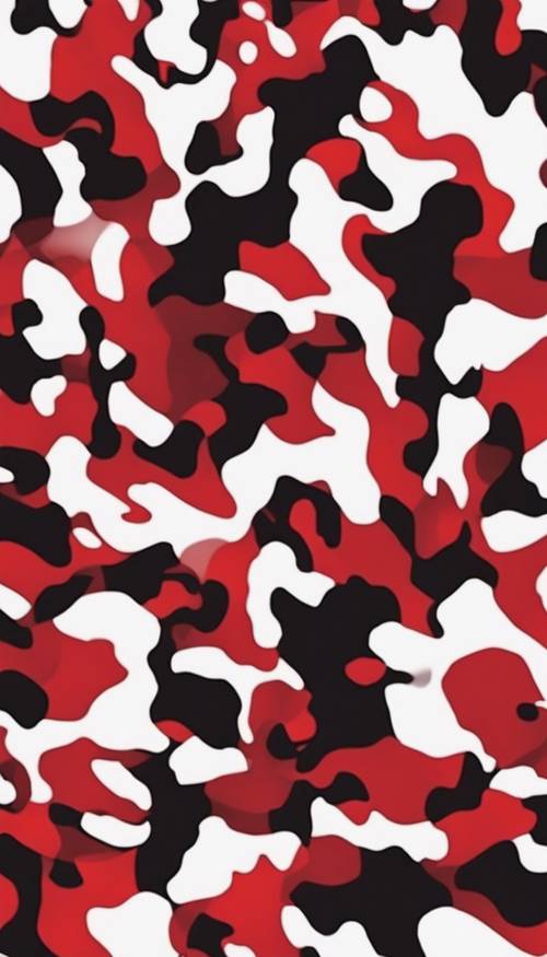Ein abstraktes, sich wiederholendes Muster eines rot-schwarzen Camouflage-Designs.