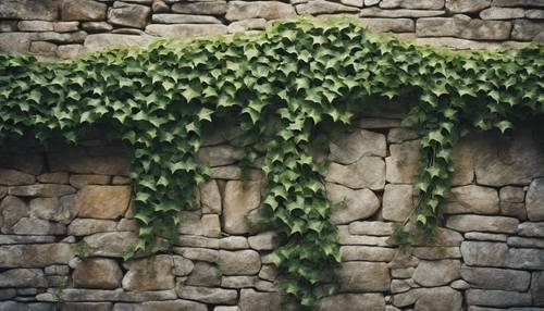 Uma representação artística de hera entrelaçada crescendo em um antigo muro de pedra.