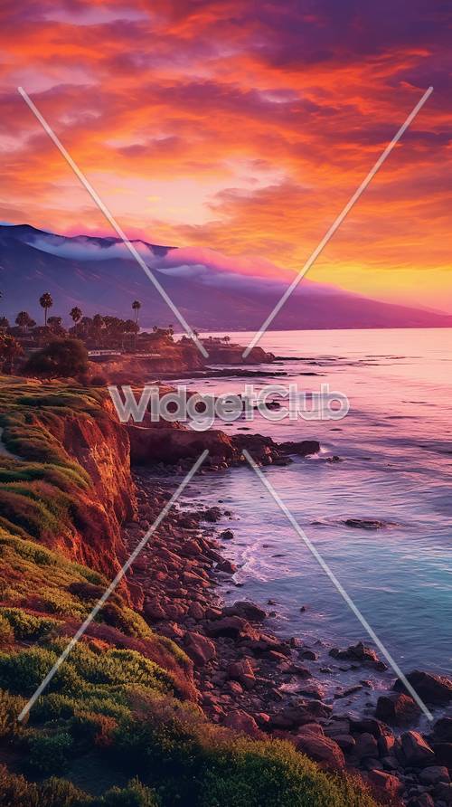 夕陽の断崖と海の景色