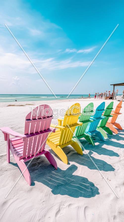 모래사장의 다채로운 해변 의자