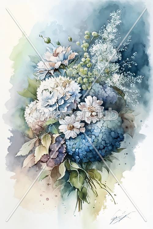 아름다운 파란색과 보라색 꽃 예술