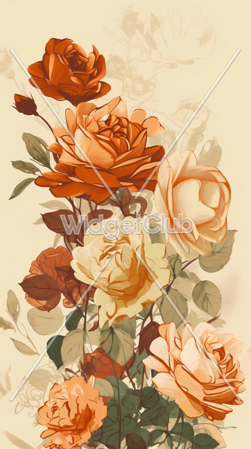 Hermoso arte de rosas naranjas y blancas