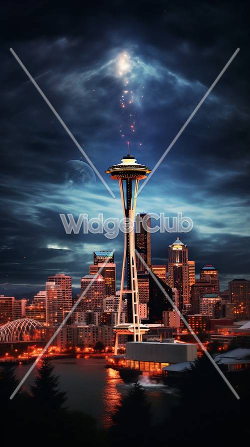Moonlit Seattle Skyline with Space Needle