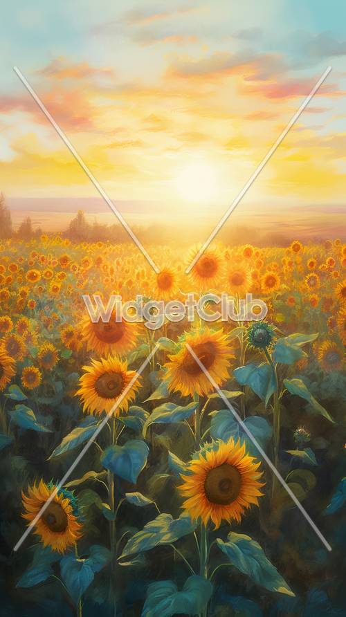 Sunny Sunflower Field at Sunset