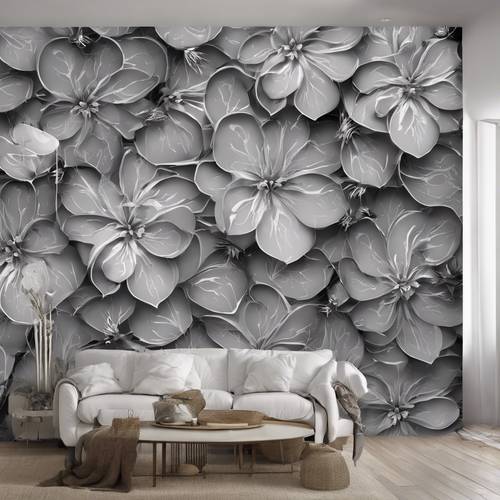 Art deco patterns of gray flowers on a wall mural. Tapetai [7f533f23db5e4bcfabc1]