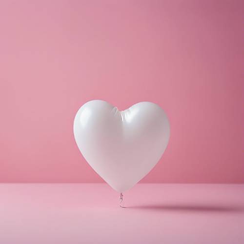 Un palloncino bianco a forma di cuore, fluttuante su uno sfondo rosa pastello.
