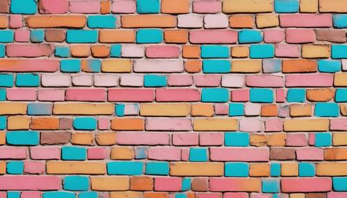 Padrões de tijolos coloridos que lembram a pop art pastel.
