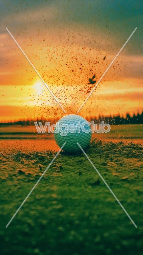 Éclaboussure de balle de golf au coucher du soleil