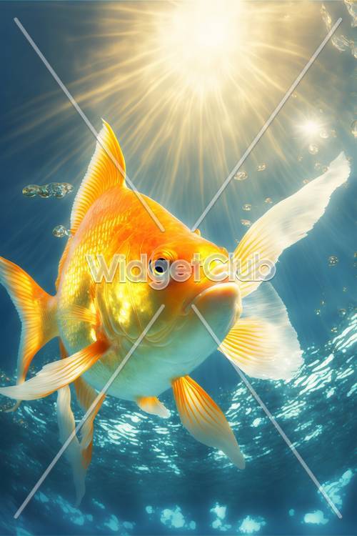 日の光を受ける金色の魚の壁紙