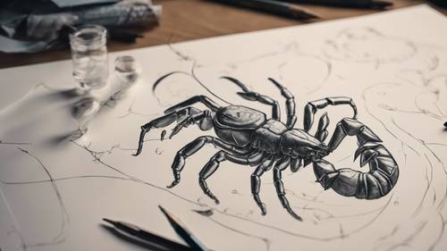An einem ruhigen Nachmittag wurde eine detaillierte Skizze des Skorpion-Symbols gezeichnet.
