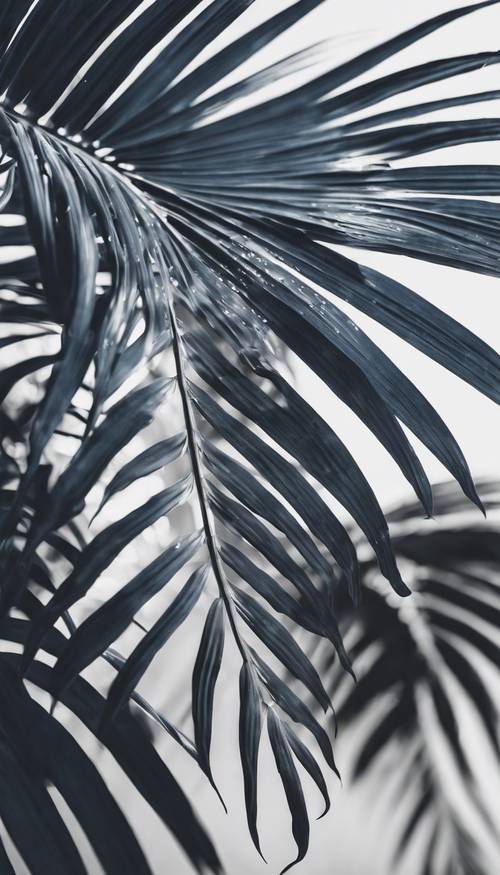 Monochrome blue palm leaf design.