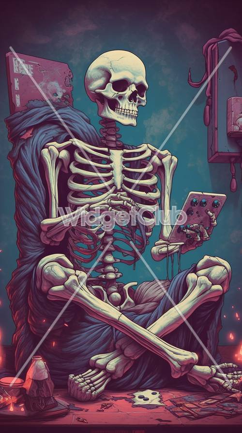 Artista dello scheletro che crea su un tablet