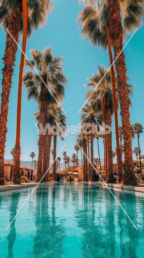 Sunny Palm Trees by the Pool Background