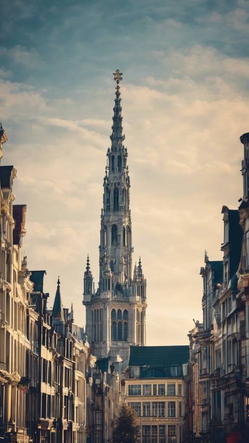 Una rappresentazione stilizzata in stile liberty dello skyline di Bruxelles.