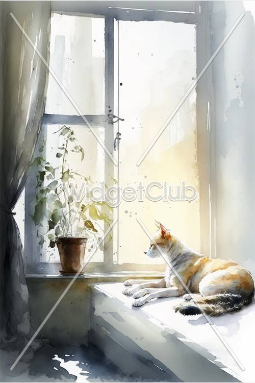 חתול יום גשום בחלון