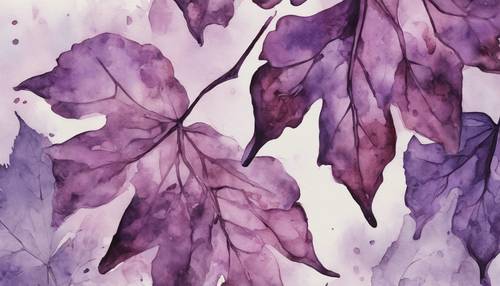 Картина фиолетовых листьев тушью и акварелью.