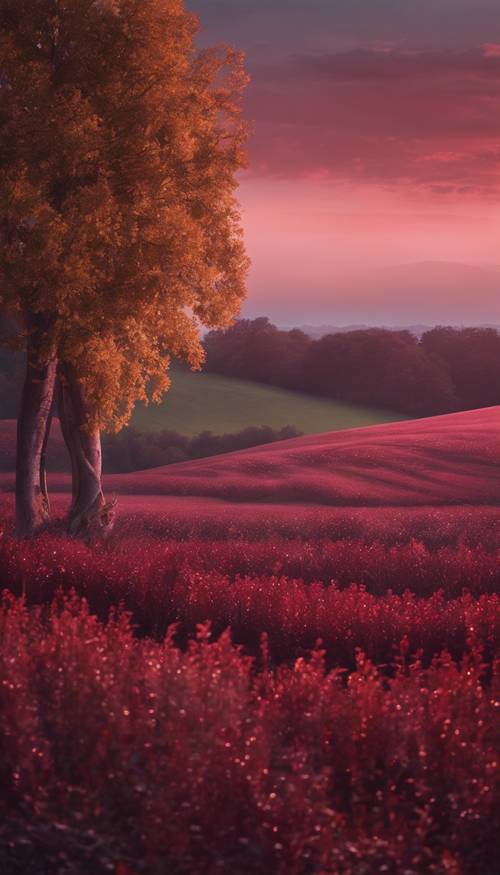 Pemandangan warna merah anggur yang tenang saat cahaya senja.