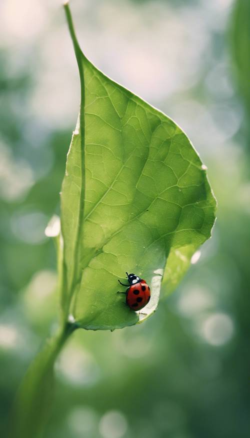 A dark green, broad leaf delicately holding a ladybug, gently waving in the summer breeze.