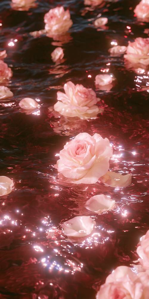 ดอกกุหลาบสีชมพูลอยน้ำ