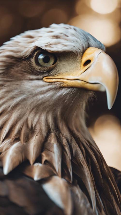 A close-up portrait view of an American Eagle with a focused gaze.