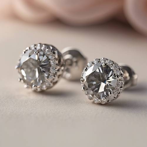 Gray diamond solitaire stud earrings presented in a gift box. Tapeta [d655497bf6934b83871f]